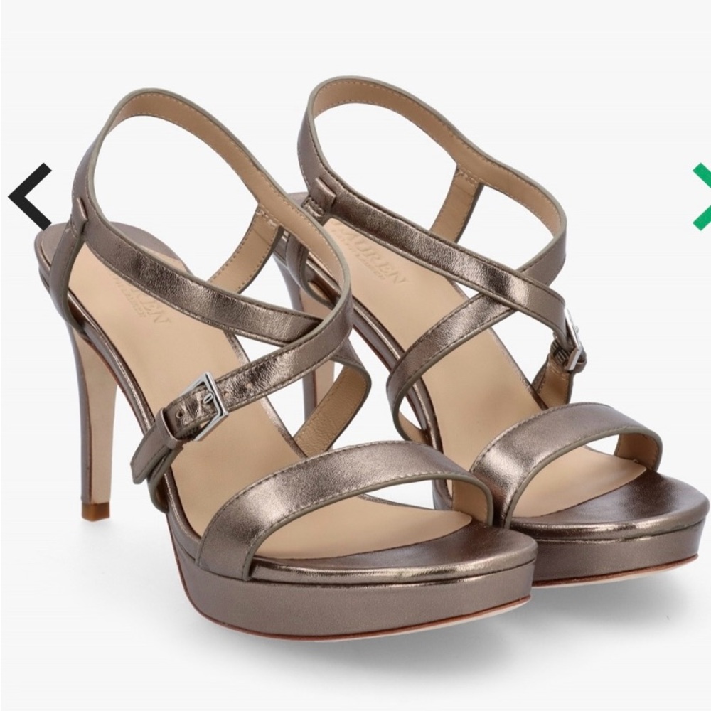 Ralph Lauren Kerri Gold Metallic Nappa Leather Heeled Sandal NIB